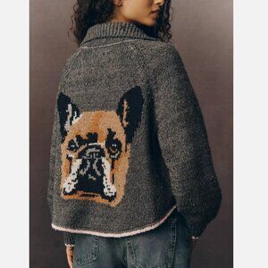 Anthropologie Pilcro The Jesse Dog Icon Cardigan Sweater French Bulldog M NWT